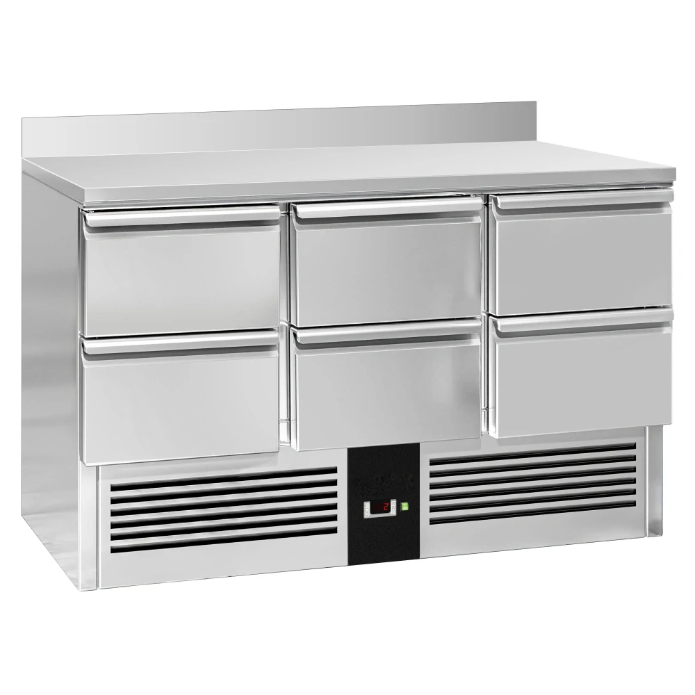 Chladicí stůl PREMIUM - 1365x700 mm - 6 zásuvek - zadní lišta