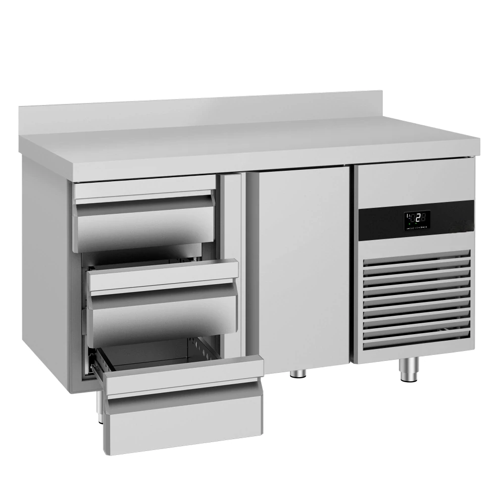 Chladicí stůl PREMIUM - 1400x700 mm - 1 dveře - 3 zásuvky - se zadní lištou