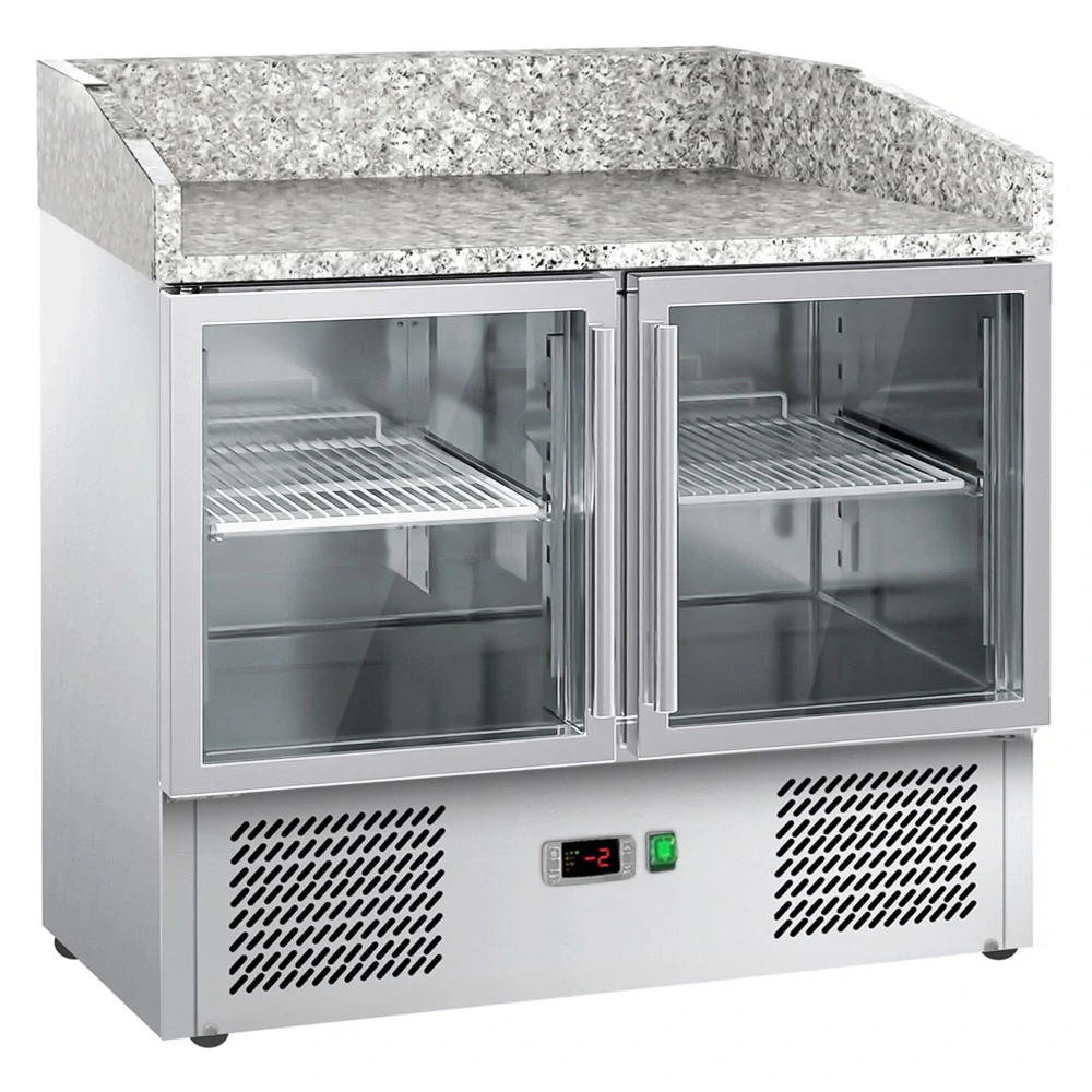 Chladicí stůl na pizzu ECO - 935x700 mm - se 2 dveřmi - se žulovou pracovní deskou