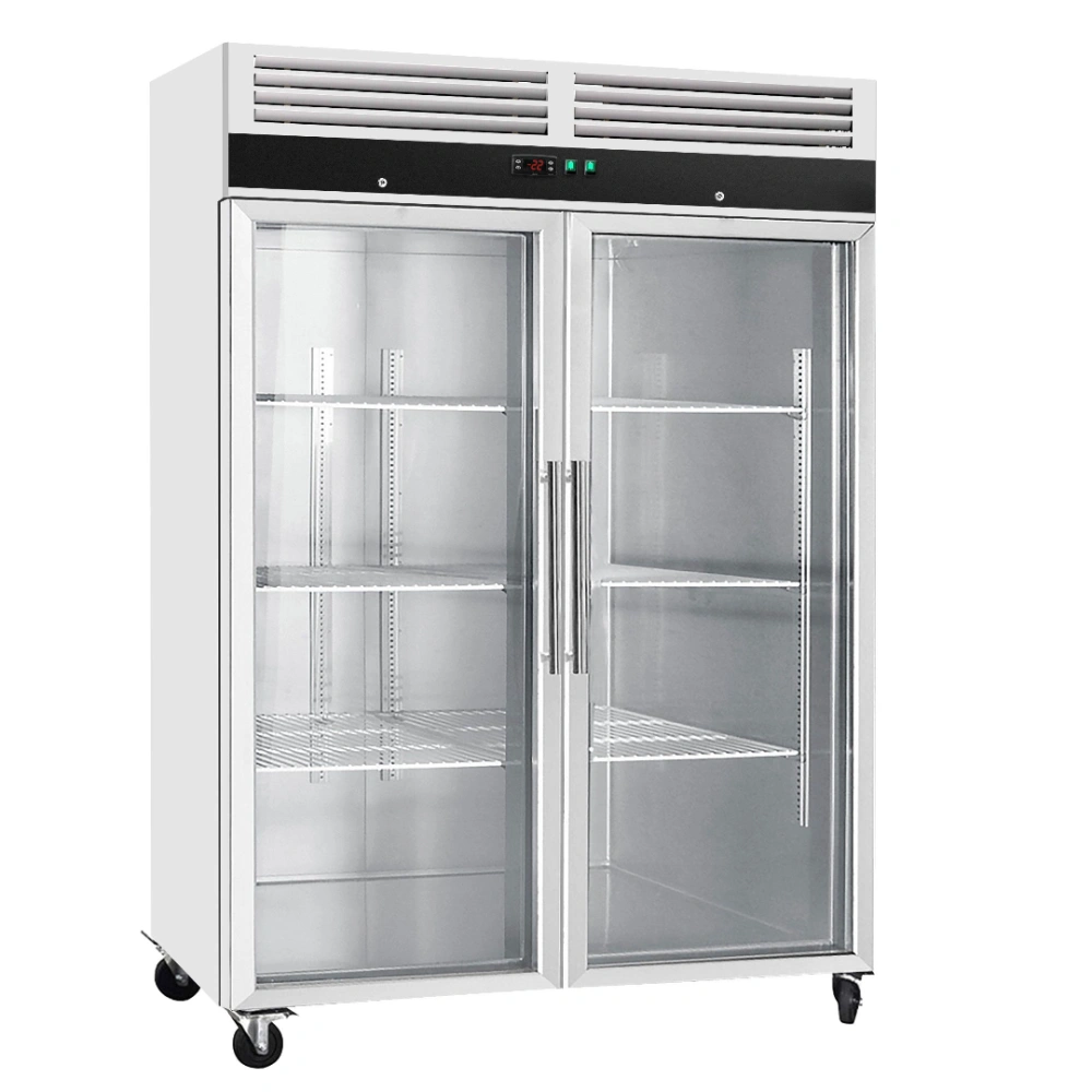 Nerezová mrazicí skříň ECO - GN 2/1 - 1480 mm - 864 l - až -22 °C - s 2 skleněné dveře - Digitální termostat; Vyhřívaný rám; Ventilované chlazení; Automatické odmrazování