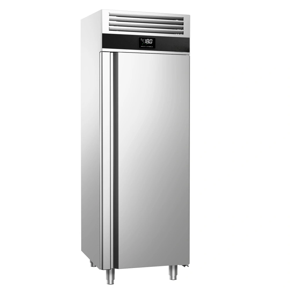 Nerezová mrazicí skříň PREMIUM - GN 2/1 - 700 mm - 700 l - až -20 °C až -12 °C - s 1 skleněné dveře - Digitální termostat; Samozavírací dveře; Ventilované chlazení; Automatické odmrazování; Vnitřní osvětlení