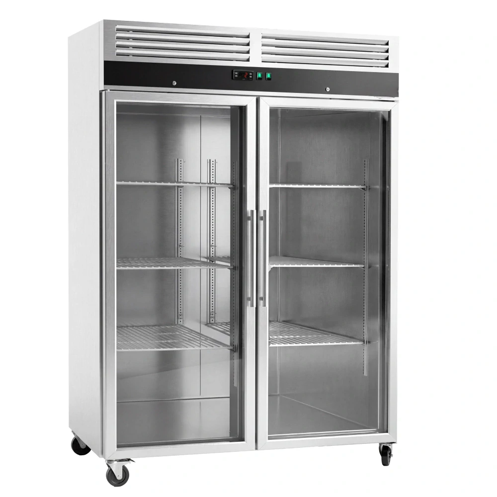 Nerezová skladovací lednice ECO - 1200 L - s 2 skleněnými dveřmi
