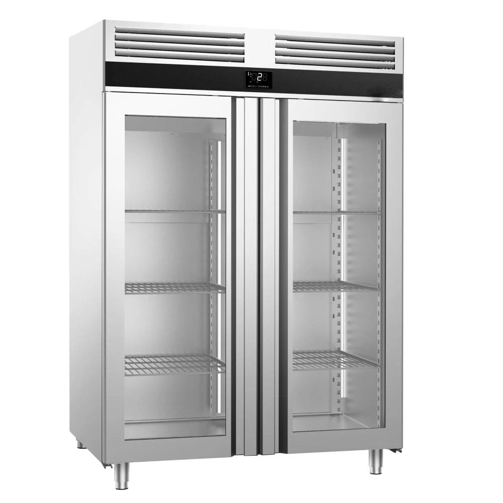 Nerezová chladicí skříň PREMIUM - GN 2/1 - 1 400 l - až +8 °C - s 2 skleněné dveře