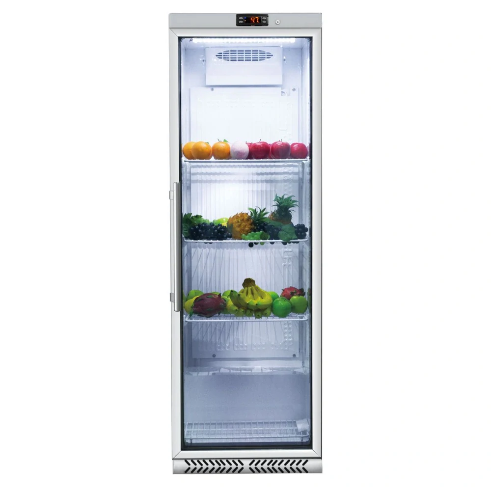 Nerezová skladovací lednice ECO - 400 L - s 1 skleněnými dveřmi