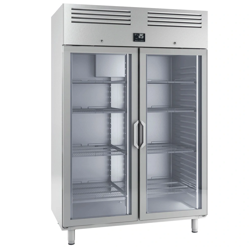 Nerezová chladicí skříň PREMIUM PLUS - GN 2/1 - 1385 mm - 1240 l - až +8 °C - s 2 skleněné dveře