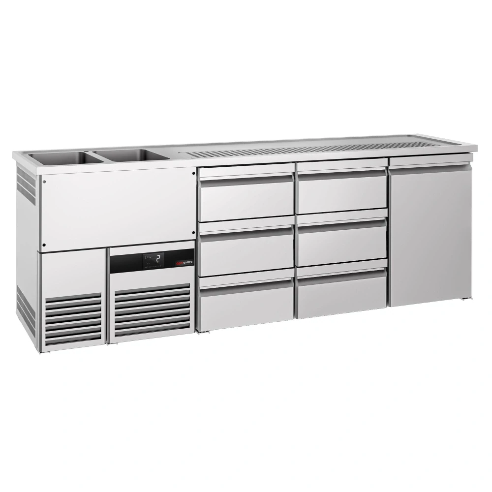Výčepní pult PREMIUM - 2500x700 mm - 1 dveře & 6 zásuvek