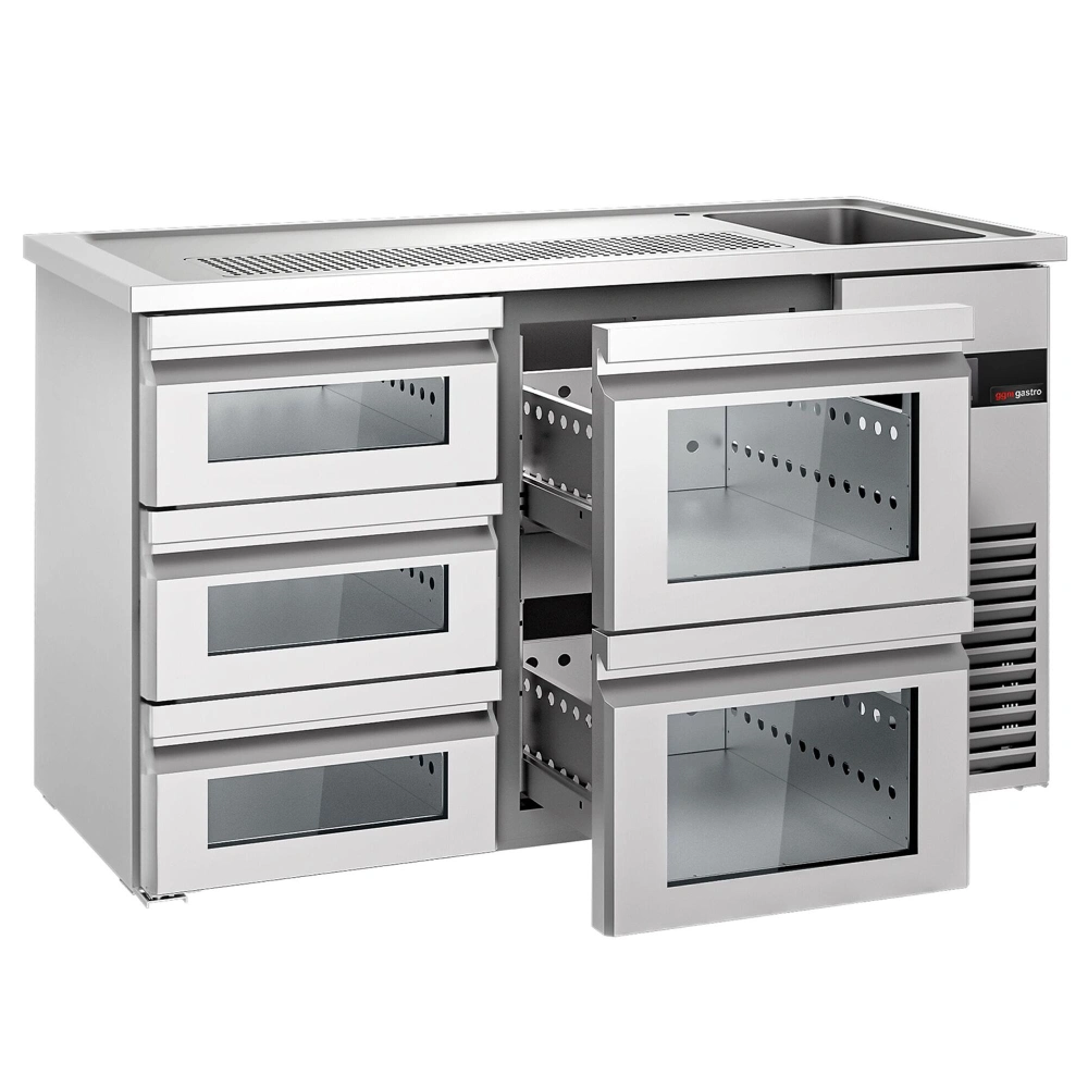 Výčepní pult PREMIUM - 1550x700 mm - 5 skleněných zásuvek