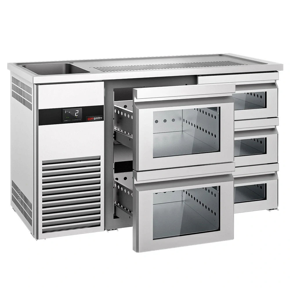 Výčepní pult PREMIUM - 1550x700 mm - 5 skleněných zásuvek