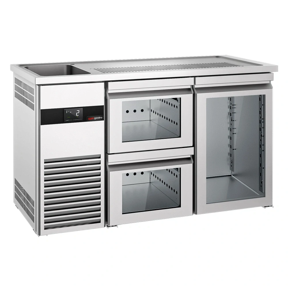 Výčepní pult PREMIUM - 1550x700 mm - 1 skleněné dveře & 2 skleněné zásuvky