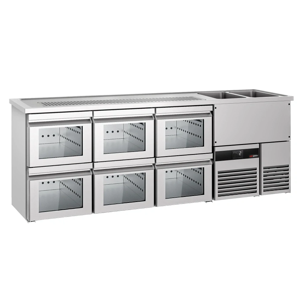 Výčepní pult PREMIUM - 2500x700 mm - 6 skleněných zásuvek