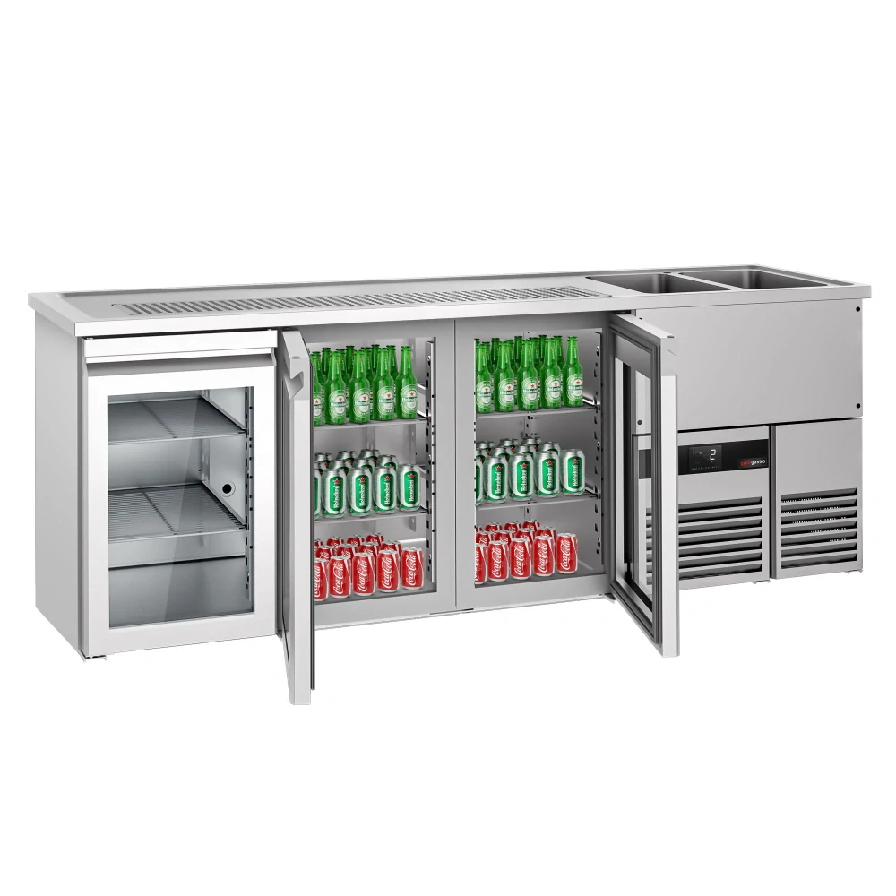 Výčepní pult PREMIUM - 2500x700 mm - 3 skleněné dveře