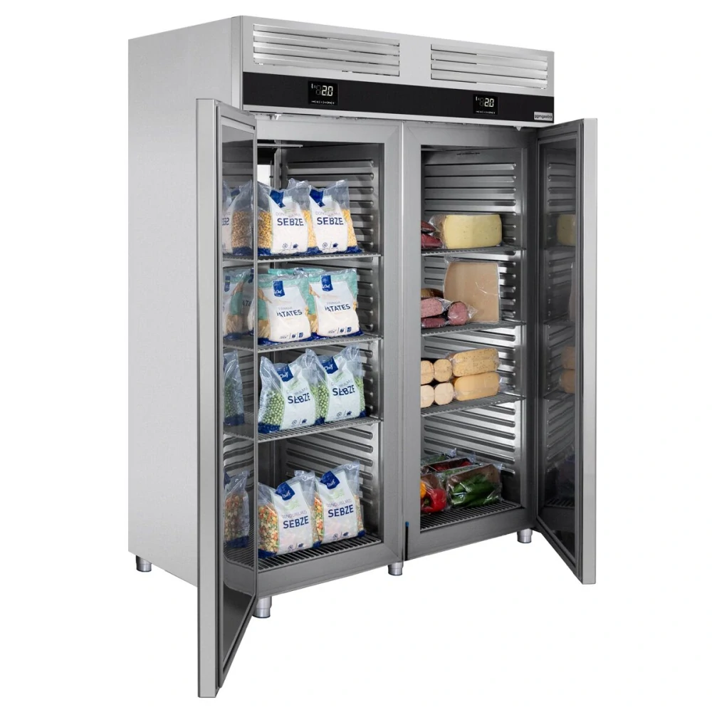 Kombinovaná chladicí a mrazicí skříň PREMIUM - GN 2/1 - 1 400 l - až +8 °C - s 2 dveře - Digitální termostat; Ventilované chlazení; Automatické…