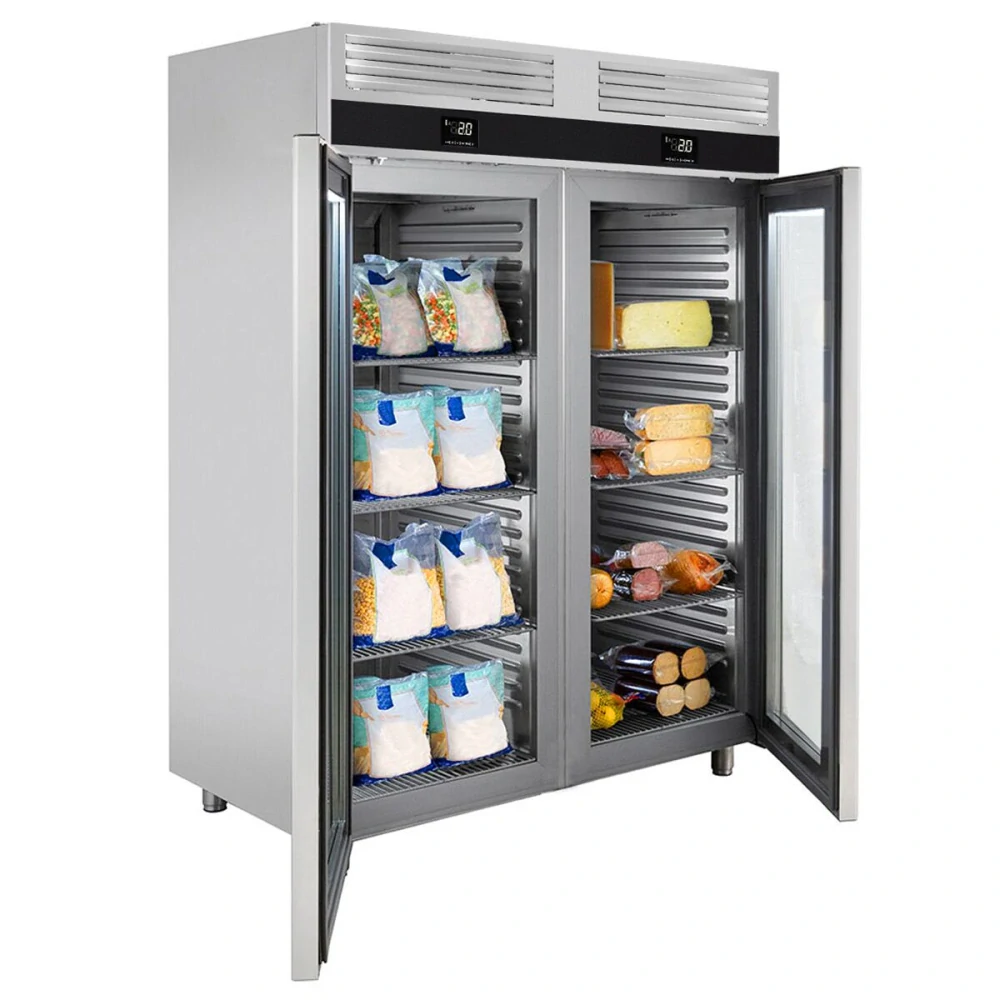 Kombinovaná chladicí a mrazicí skříň PREMIUM - GN 2/1 - 1 400 l - až +8 °C - s 2 dveře - Digitální termostat; Ventilované chlazení; Automatické…