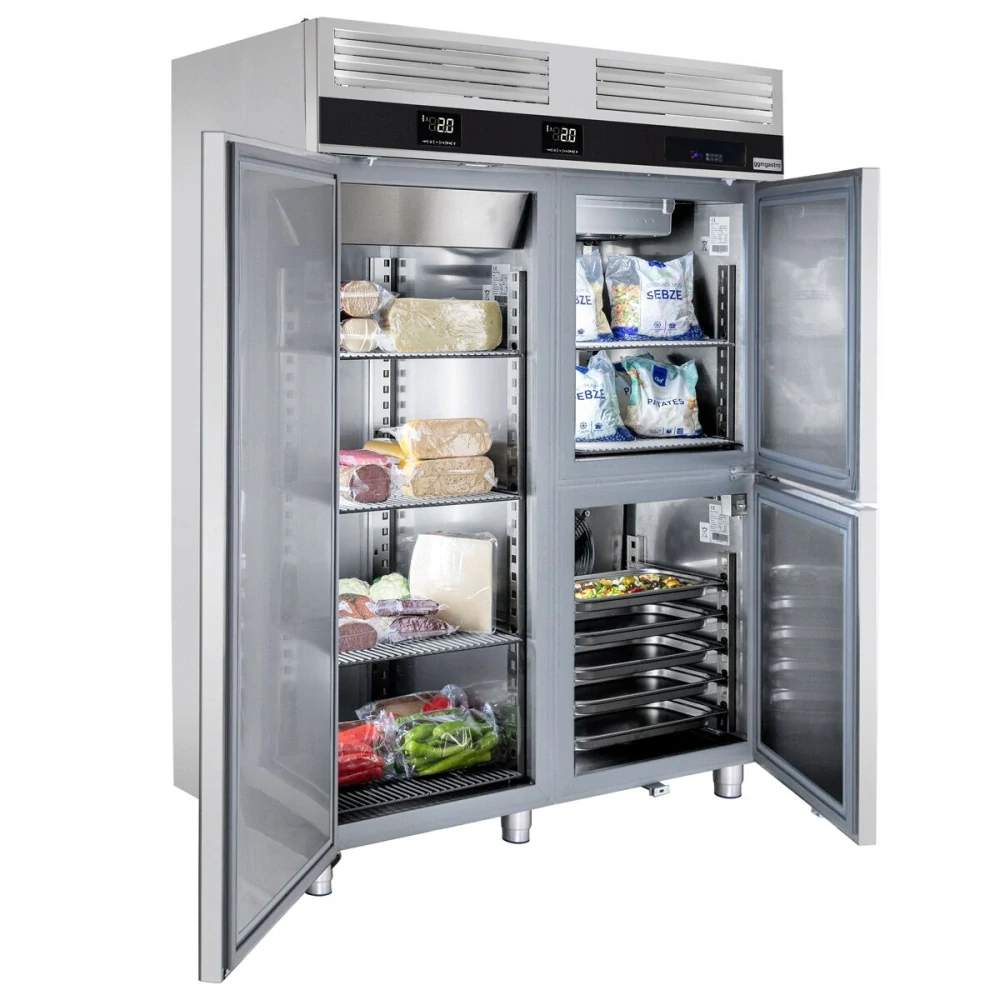 Kombinovaná chladicí a mrazicí skříň PREMIUM - GN 2/1 - GN 1/1 - 1400 mm - 1 400 l - až +8 °C - s 3 dveře - Digitální termostat; Umluftní chlazení;…