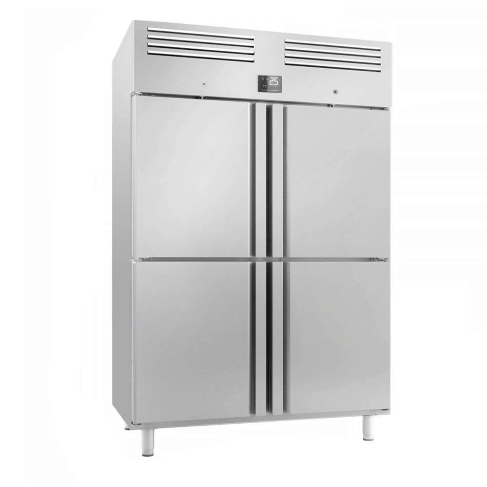 Nerezová chladicí skříň PREMIUM PLUS - GN 2/1 - 1385 mm - 1240 l - až +8 °C - s 4 poloviční dveře - Digitální termostat; Samozavírací dveře;…