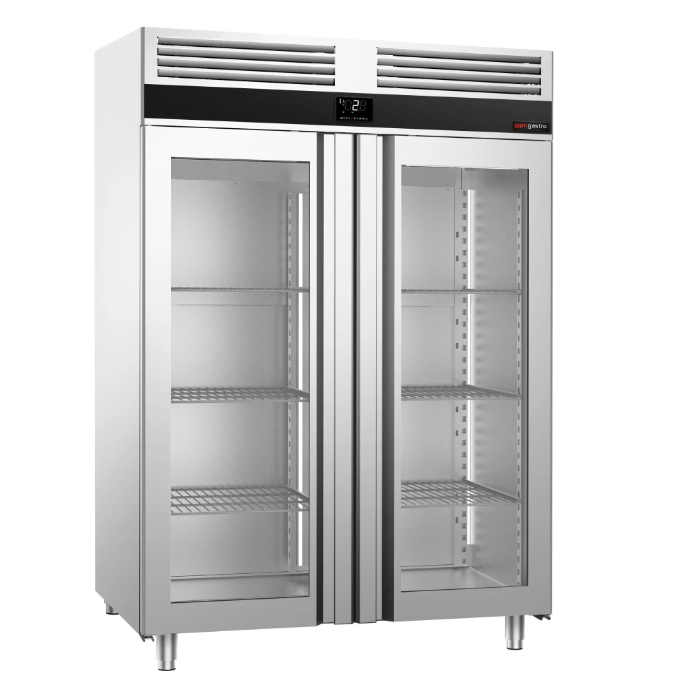 Nerezová chladicí skříň PREMIUM - GN 2/1 - 1 400 L - 2 skleněné dveře
