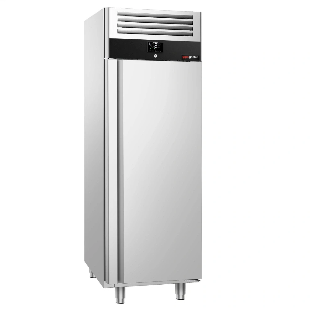 Nerezová chladicí skříň PREMIUM - GN 2/1 - 686 mm - 500 l - až +10 °C - s 1 dveře - Digitální termostat; LED osvětlení; Ventilované chlazení;…