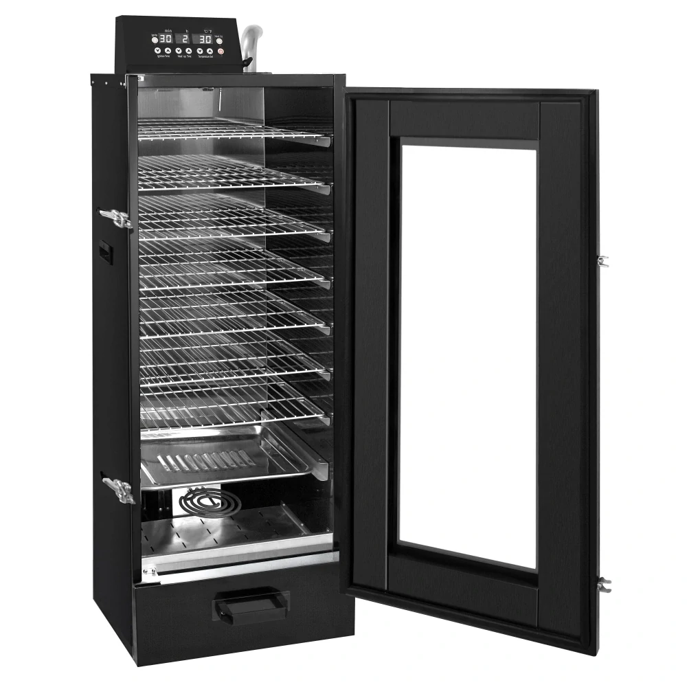 Udírna - digitální - 475x450x1300 mm - se 7 policemi a se skleněnými dveřmi - černá