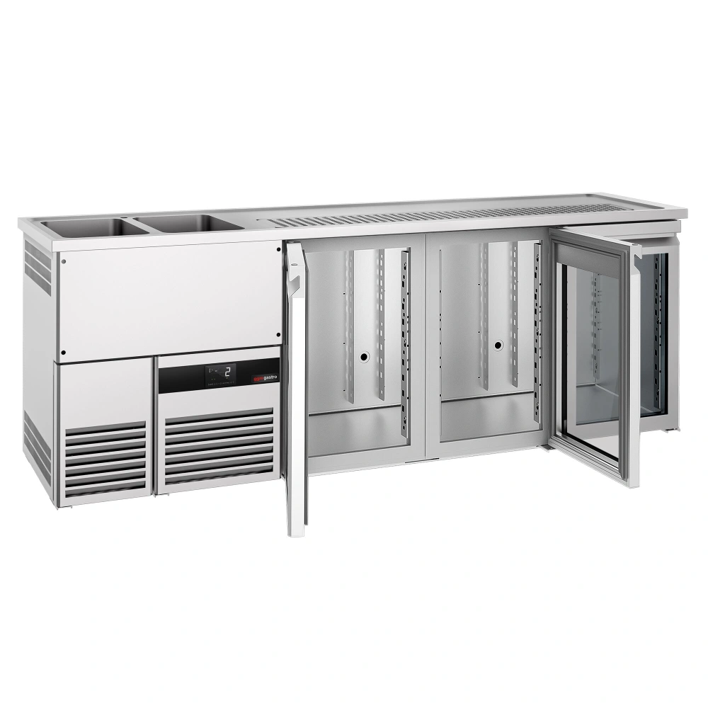 Výčepní pult PREMIUM - 2500x700 mm - 3 skleněné dveře