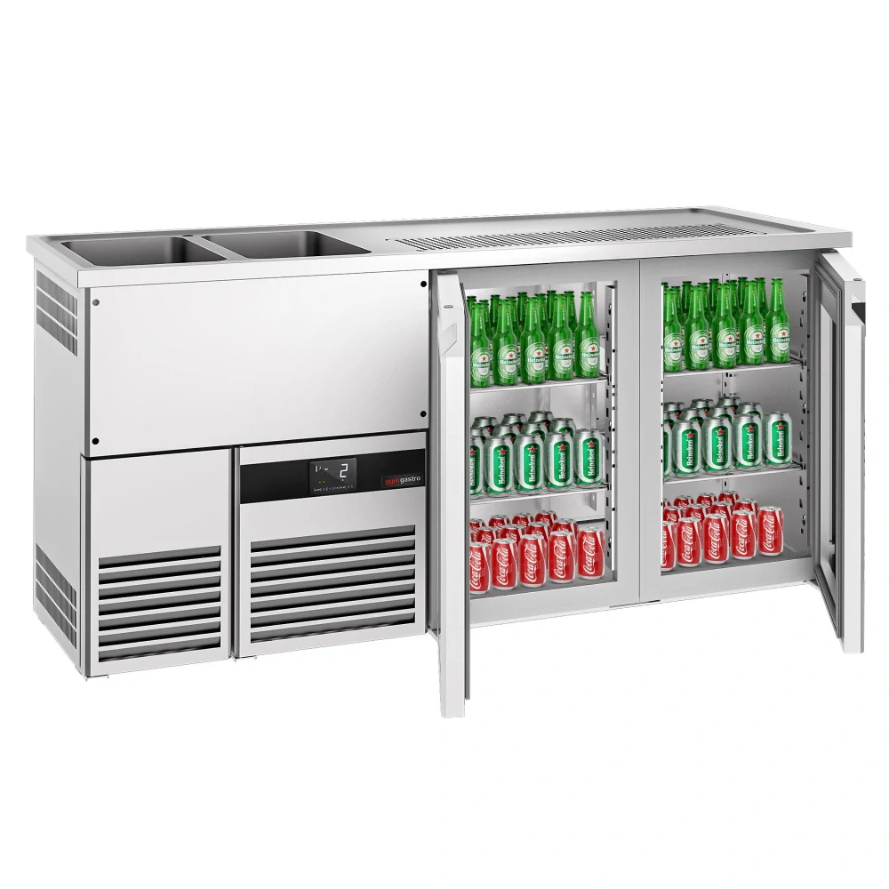 Výčepní pult PREMIUM - 1950x700 mm - 2 skleněné dveře