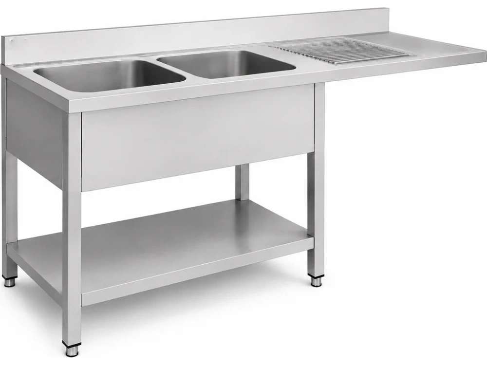 Nerezový dřez k myčce nádobí - 1,6 m, 2 umyvadla vlevo, hloubka 60 cm