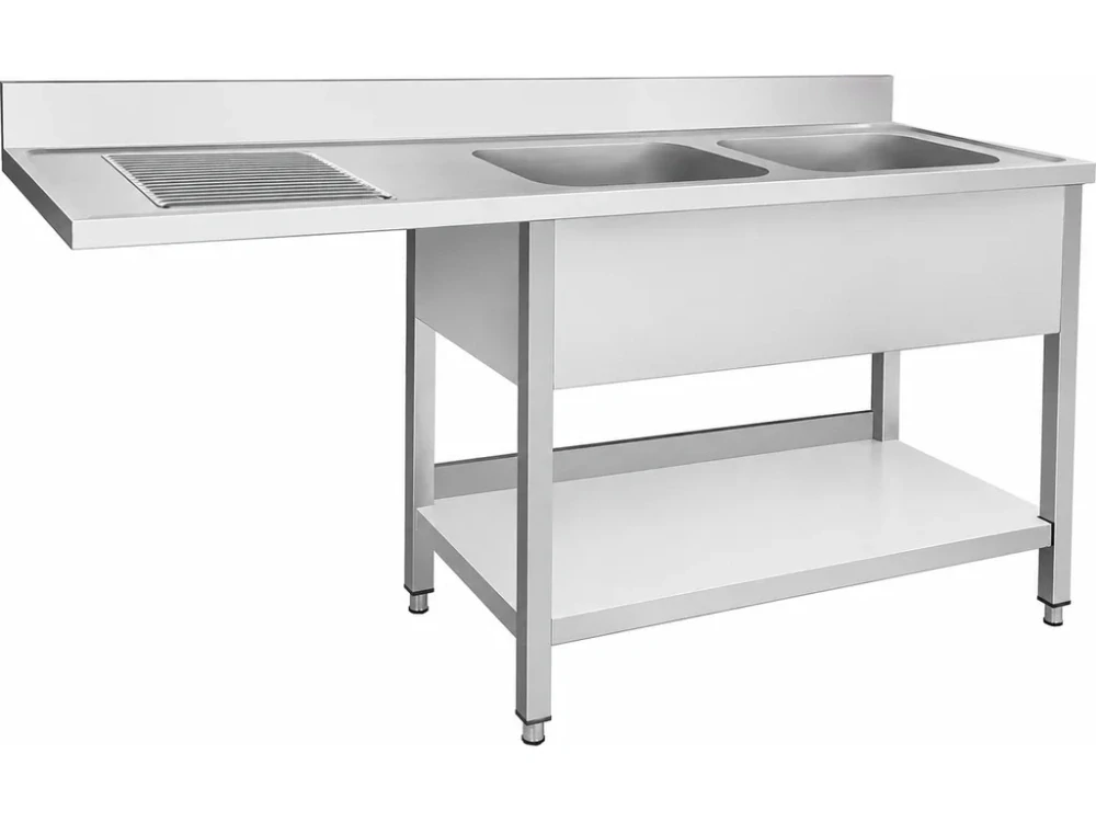 Nerezový dřez k myčce nádobí - 1,6 m, 2 umyvadla vpravo, hloubka 60 cm