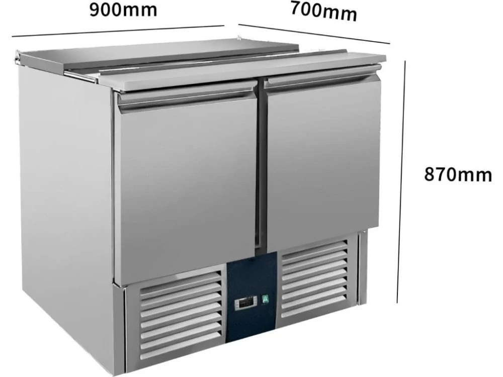 Nerezová saladeta 240 l se 2 dvířky GN 1/1 – gastro chladicí stůl 900 × 700 mm