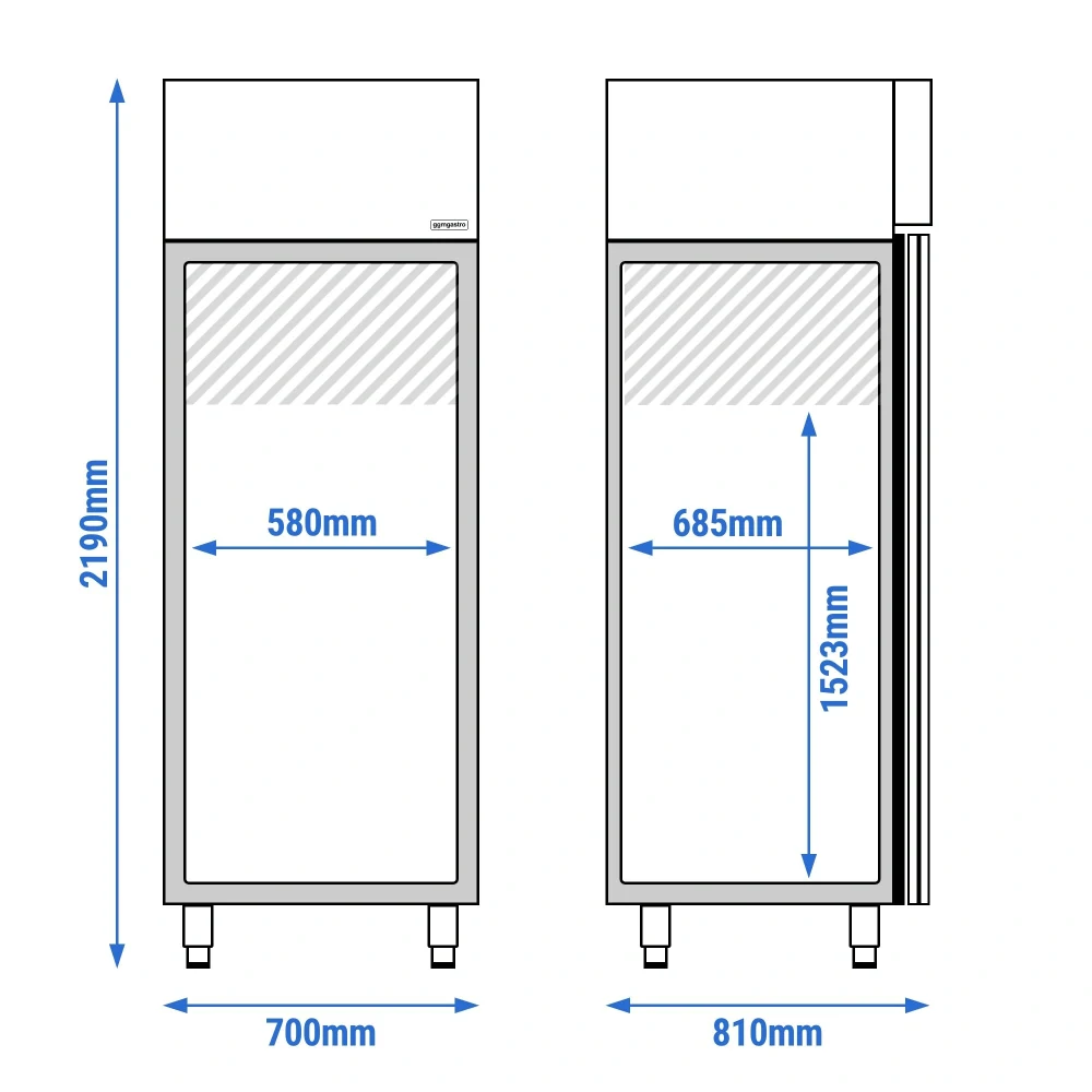 Lednice na těstoviny Nerezová ocel PREMIUM PLUS - EN 600x400 - 700 mm - 585 l - až +35 °C - s 1 dveře - Digitální termostat; Uzamykatelné dveře; LED…