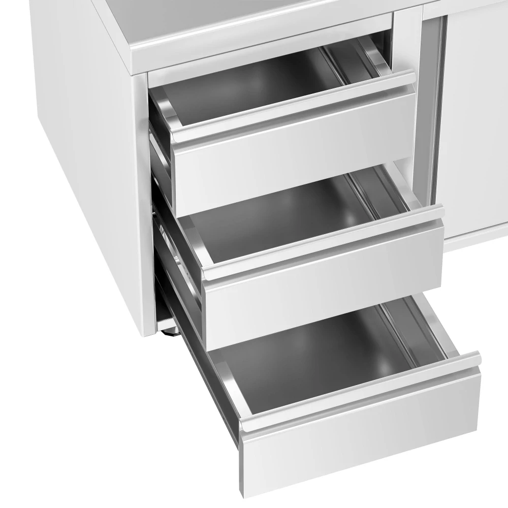 Nerezový pracovní stůl se skříňkou a zásuvkami vlevo 200x70x85cm