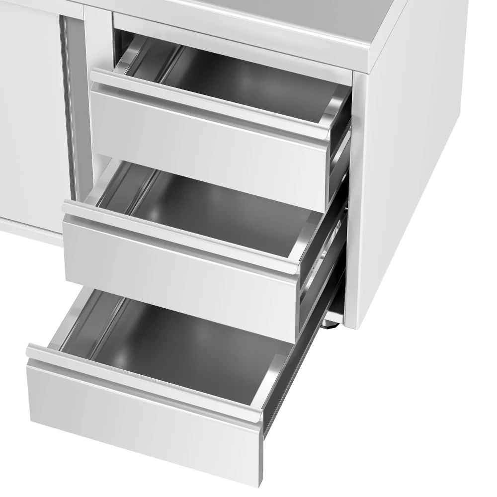 Nerezový pracovní stůl se skříňkou a zásuvkami vpravo 200x70x85cm