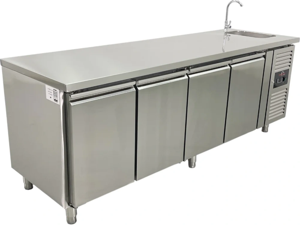 Mrazicí stůl - 2 230 x 700 mm - s dřezem a se 4 dvířky
