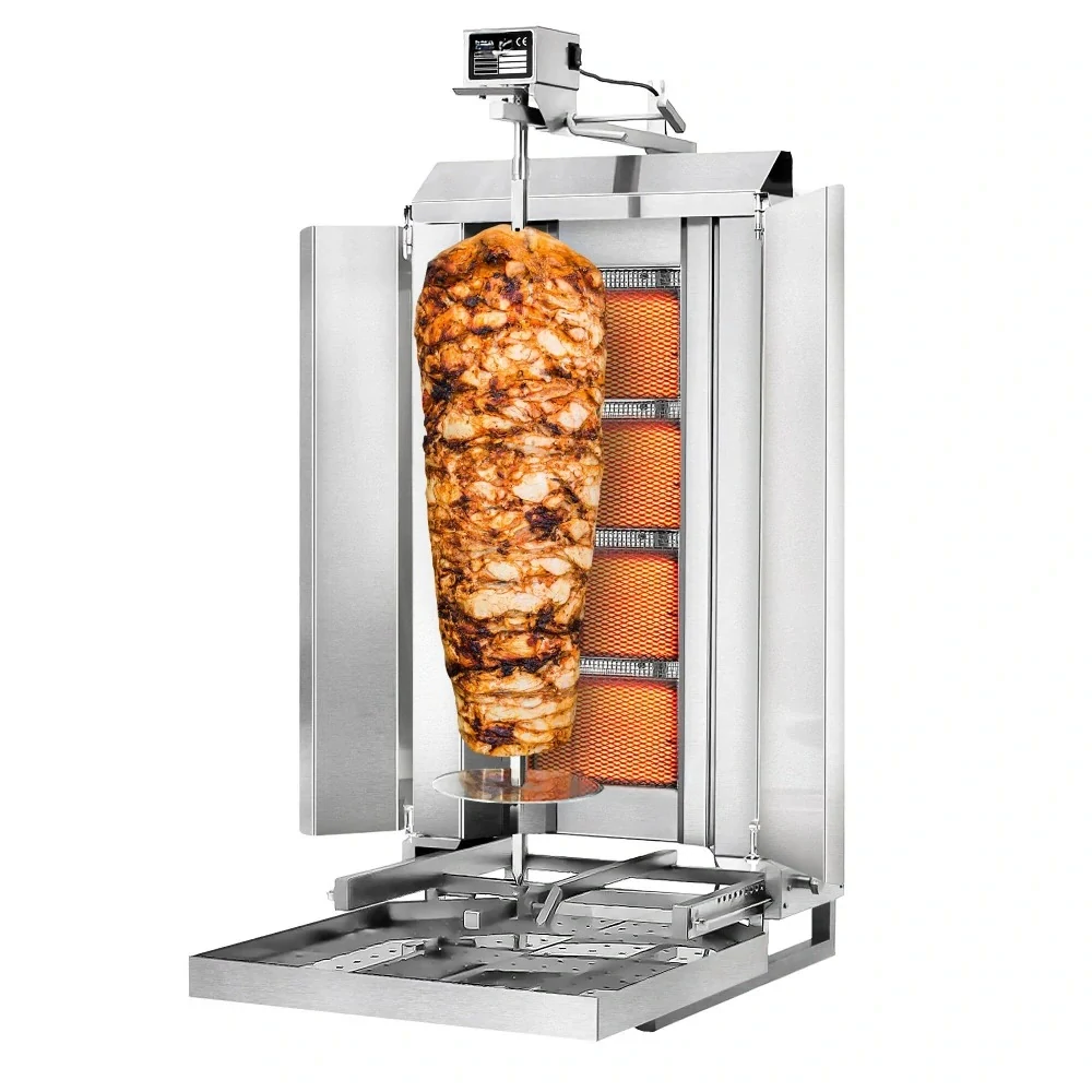 Gril na gyros/kebab - 4 hořáky (pohyblivé) - max. 60 kg - vč. ochranného plechu a křídlových dvířek