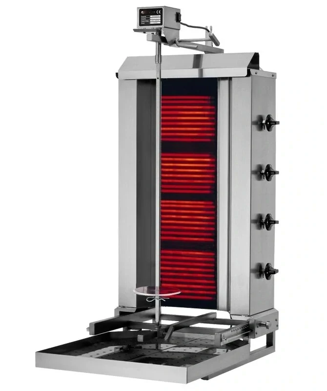 Gril na gyros/kebab - 3 hořáky - max. 40 kg - vč. křídlových dvířek