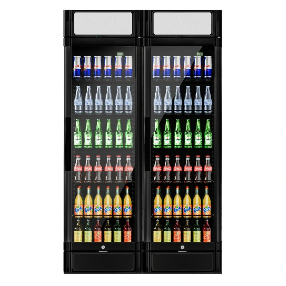 (2 kusy) Chladnička na nápoje - 690 litrů - se 2 prosklenými dveřmi a reklamním displejem