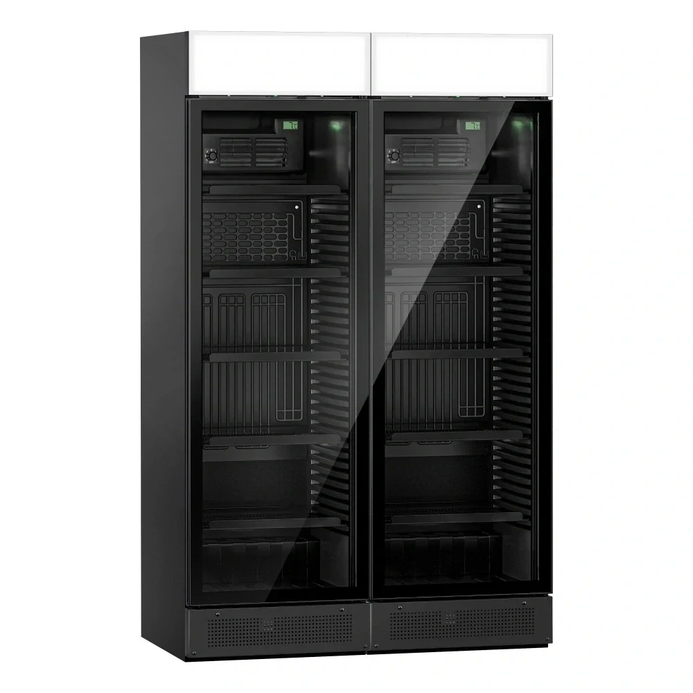 (2 kusy) Chladnička na nápoje - 690 litrů - bezrámová konstrukce - se 2 skleněnými dveřmi a reklamním displejem