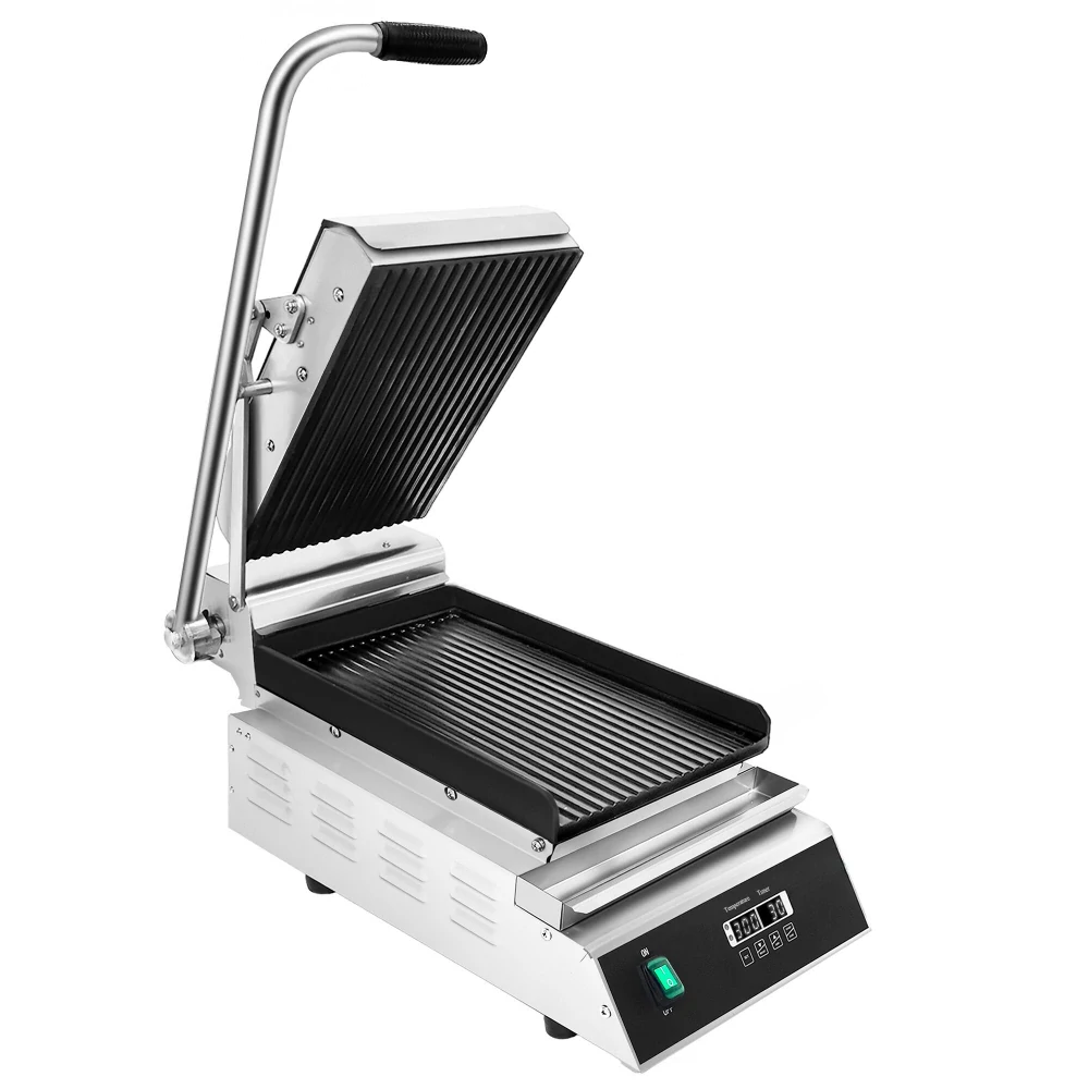 Kontaktní gril - 2,8 kW - Digitální - Drážkovaná horní a spodní část - Grilovací plocha: 223x380mm