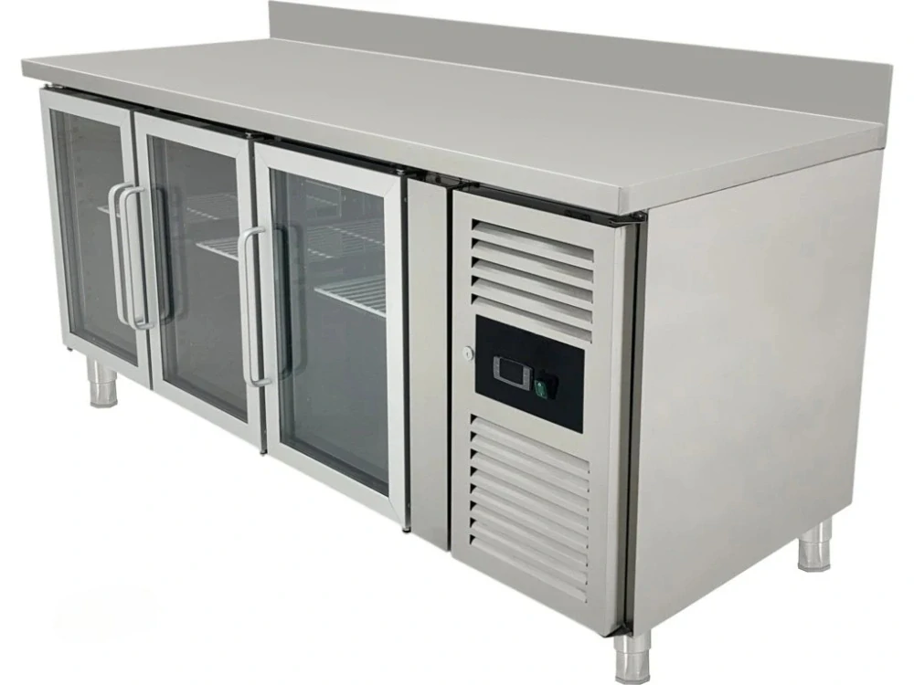 Chladicí stůl se 3 skleněnými dvířky a zadním lemem