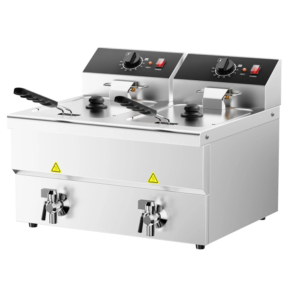 Elektrická dvojitá fritéza - 600 mm - 8+8L - 6,5 kW - s vypouštěcím kohoutkem