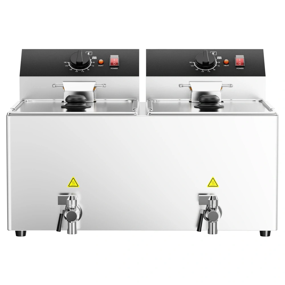 Elektrická dvojitá fritéza - 12+12 litrů - 6,5 kW - s vypouštěcím kohoutem