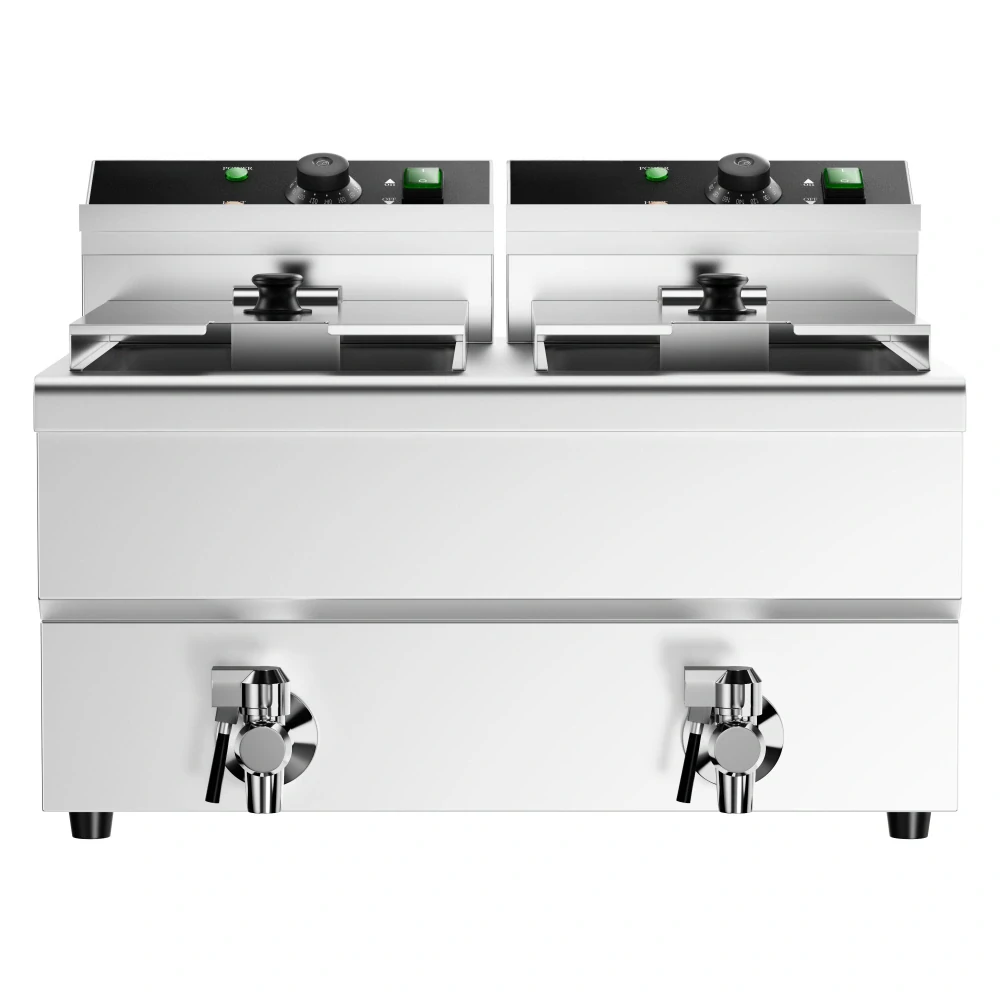 Elektrická dvojitá fritéza - 8+8 litrů - 6,5 kW - s vypouštěcím kohoutem
