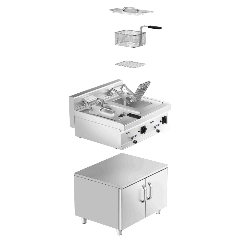 Elektrická dvojitá fritéza - 10+10 litrů - 18 kW - vč. podstavce se 2 dvířky