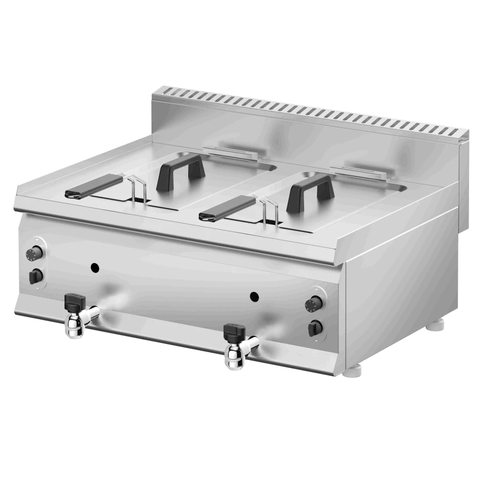 Plynová dvojitá fritéza - 8+8 litrů - 12 kW - s vypouštěcím kohoutem
