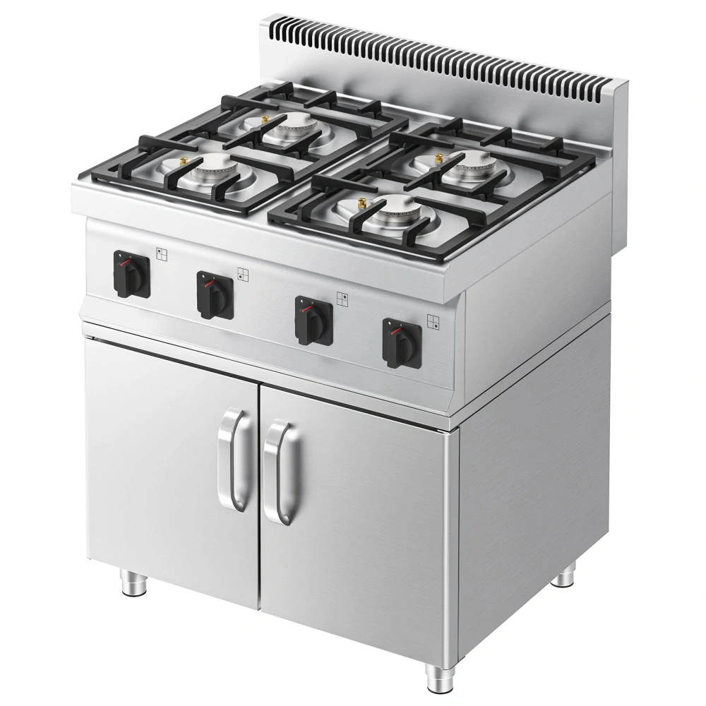 Plynový sporák - 4 hořáky (14 KW) s pilotním plamenem - vč. spodního dílu s 1 dveřmi