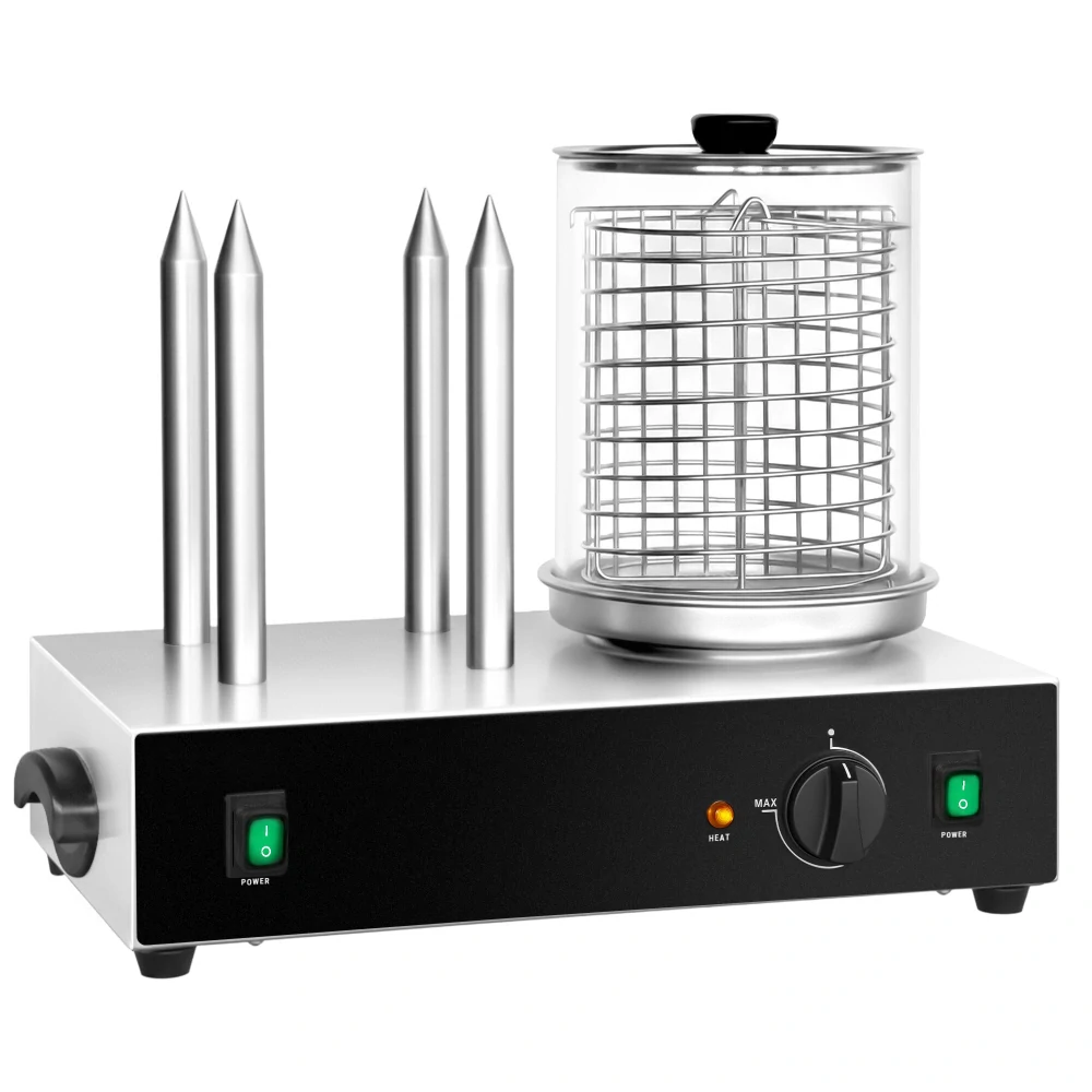 Hotdogovač / Ohřevná vitrína - 1,1 kW - se 4 trny na housky