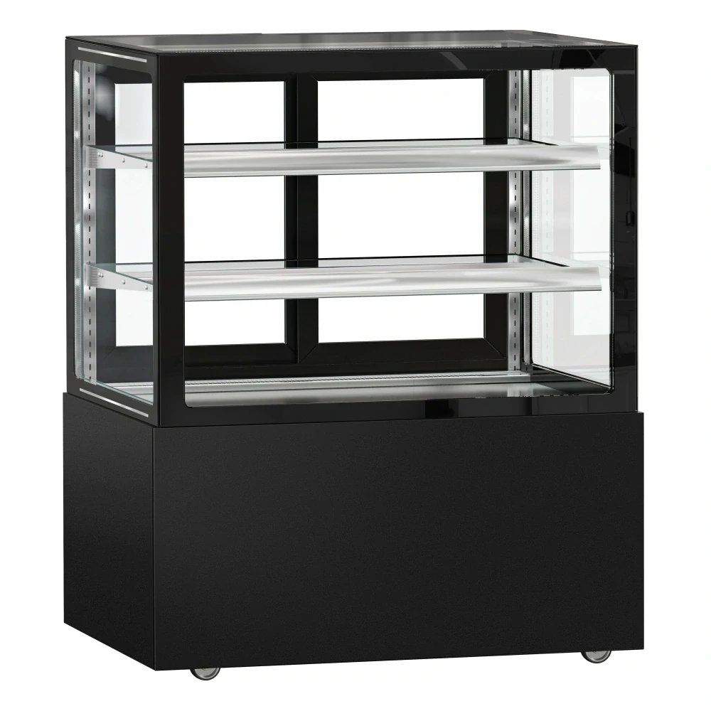 Cukrárenský pult MADRID - obslužná - 430 l - 1 000 mm - dvojité zasklení - s 2 policemi - černá matná