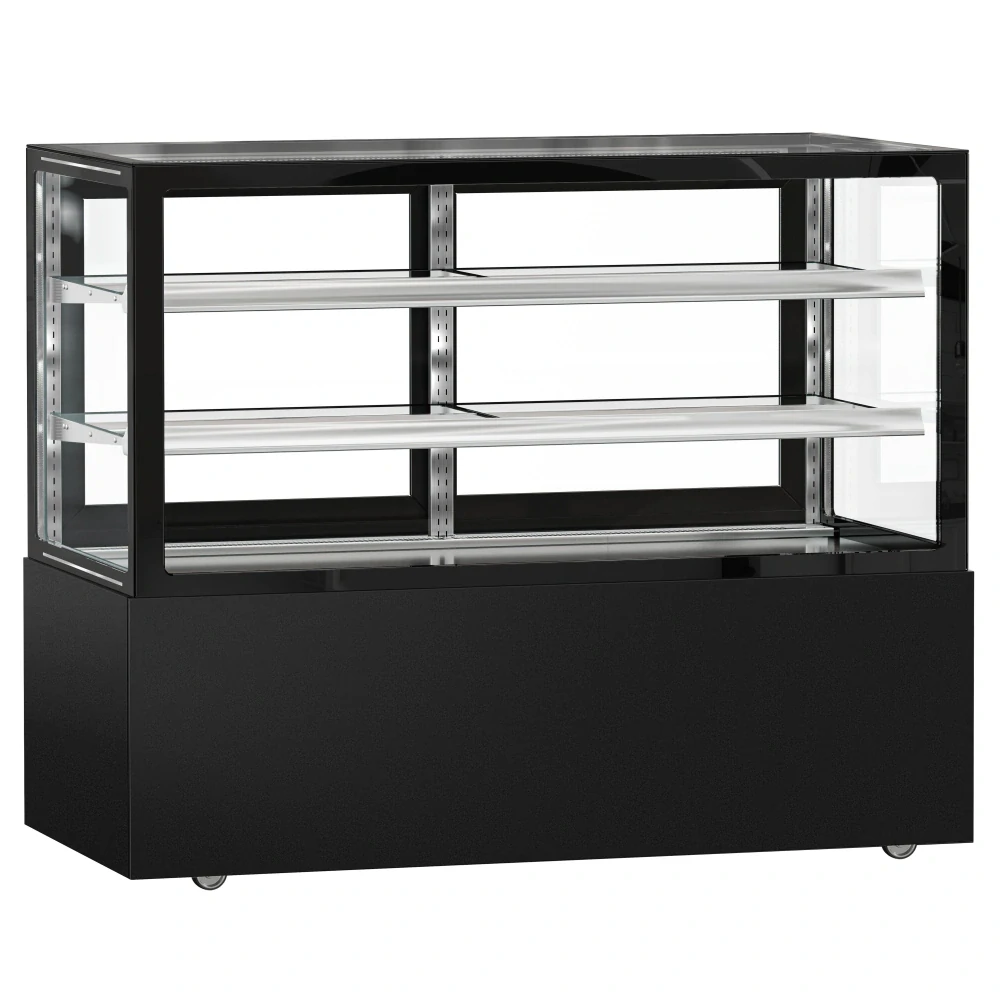 Cukrárenský pult MADRID - obslužná - 620 l - 1 500 mm - dvojité zasklení - s 2 policemi - černá matná