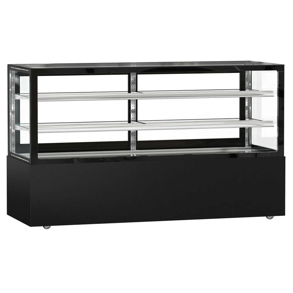 Cukrárenský pult MADRID - obslužná - 890 l - 2 000 mm - dvojité zasklení - s 2 policemi - černá matná