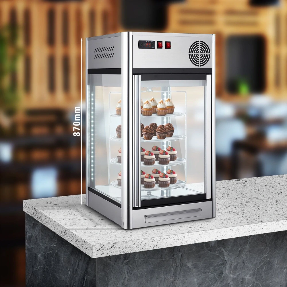 Stolní panoramatická vitrína - 108 l - 470 mm - s 4 otočnými policemi - stříbrná