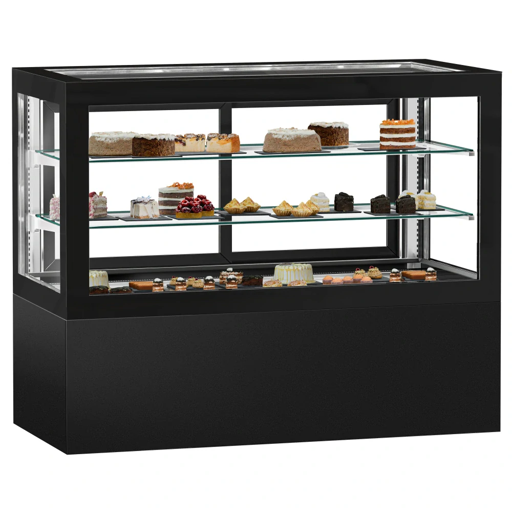 Cukrárenský pult Jakob - obslužná - 780 l - 1 610 mm - 1 posuvné skleněné dveře - s 2 policemi - černá