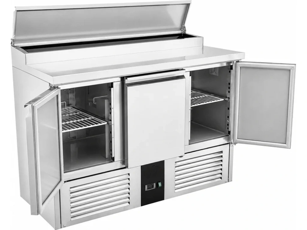 Saladeta / přípravný stůl se 3 dvířky a nerezovým krytem - pro 8x GN 1/6